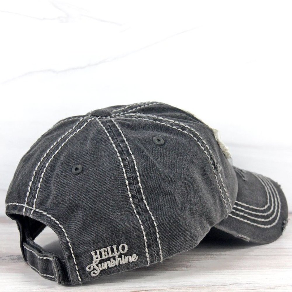 NWT Distressed Black Hello Sunshine Cap - Picture 2 of 3